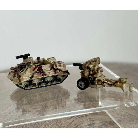 Vintage Military Micro Machines Tank Cannon Tan Brown Green Camo Artillery Toy - Picture 2 of 9